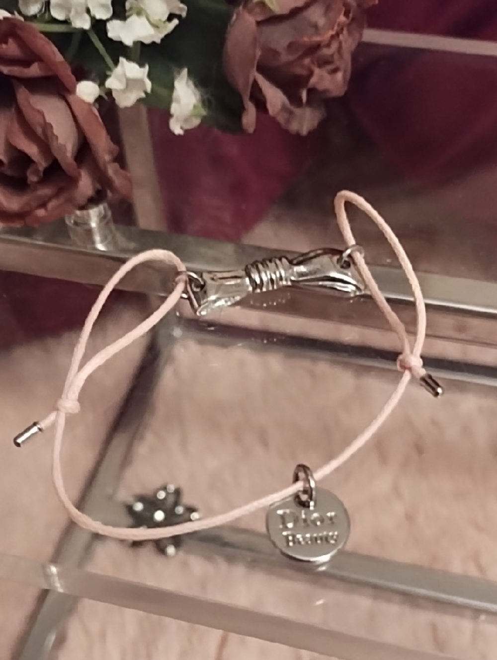 Dior Pale Pink Adjustable Bow Cord Bracelet - Picture 2 of 4